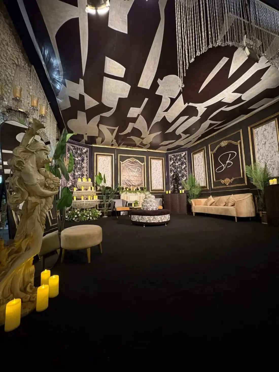 Black and gold monogram lounge by Events by OT